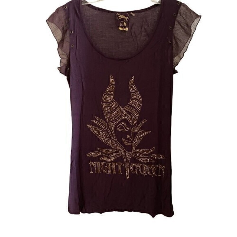 NIGHT QUEEN Disney JENNYFER Mauve T-Shirt Gold Embellished Purple Top L Shirt